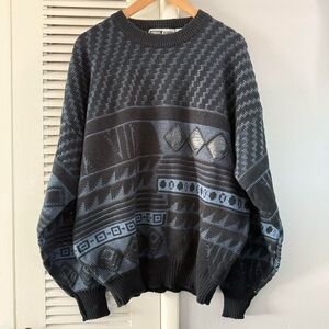 Vintage 90’s Urban Works Leather Patch Abstract Knit Sweater